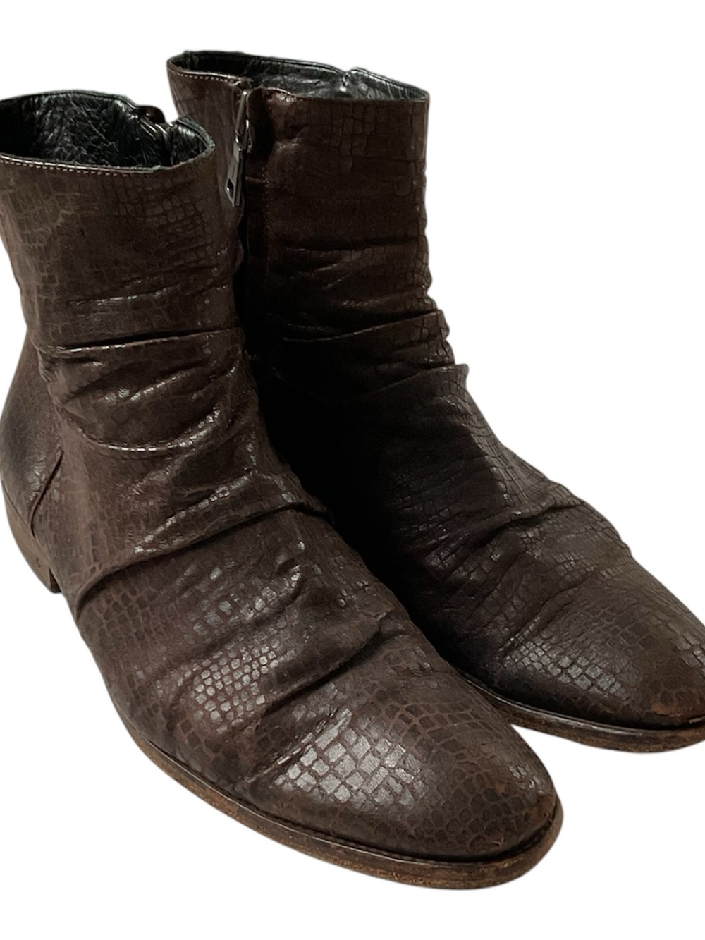 John Varvatos Morrison Sharpei Snake Embossed Leather Boots Sz 12 Brown Grunge